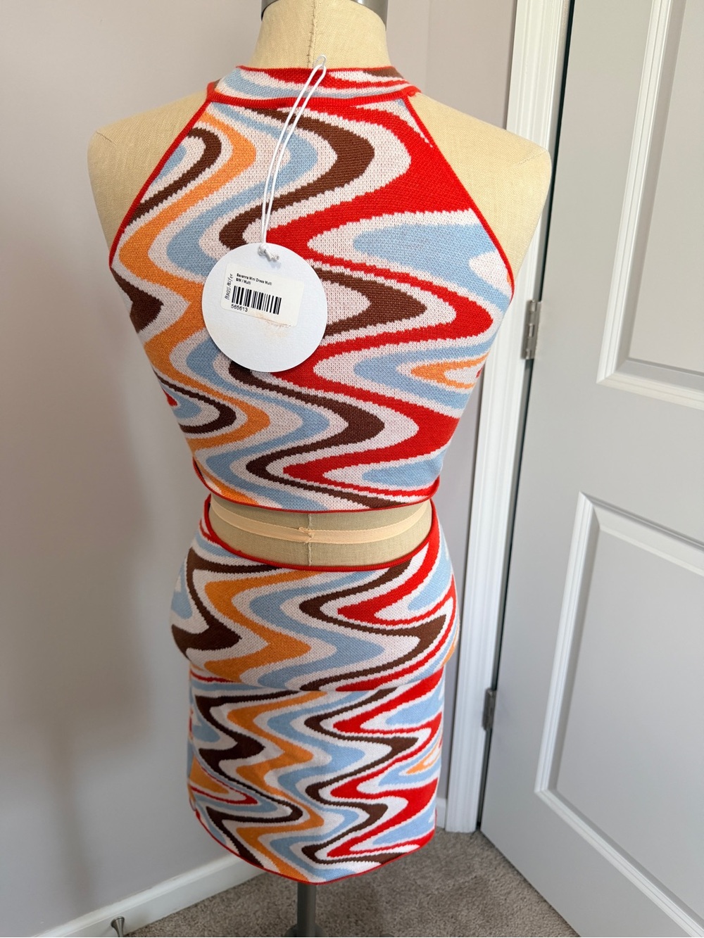 Princess Polly Coral & Cream Knit Halter Dress - Picture 3 of 6